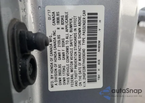 2017 Honda Civic Exl z USA, uszkodzony, nr VIN 2HGFC3B77HH356340